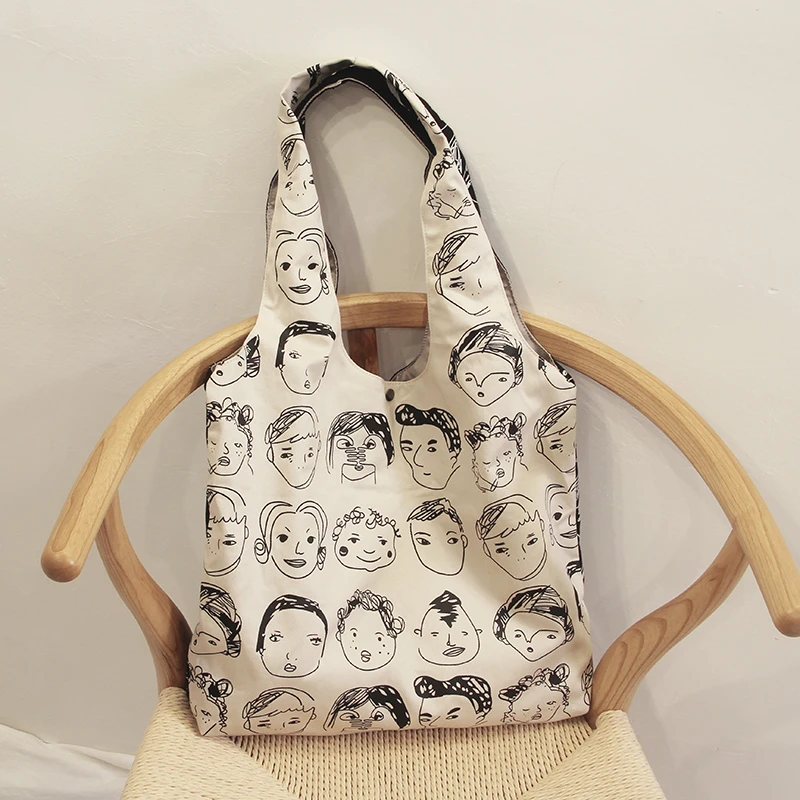 小众韩风单肩帆布包女大容量手提托特袋日系背心袋学生上课书包袋