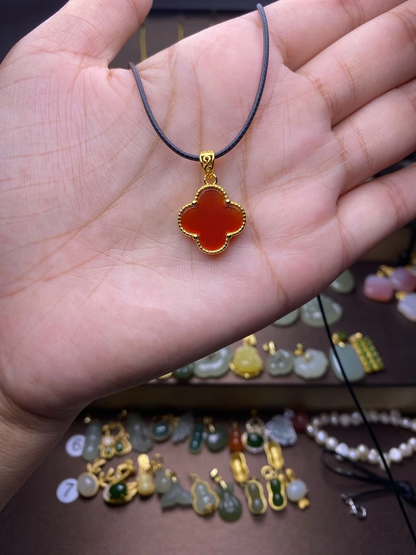 红玛瑙 S925银镶嵌 四叶草