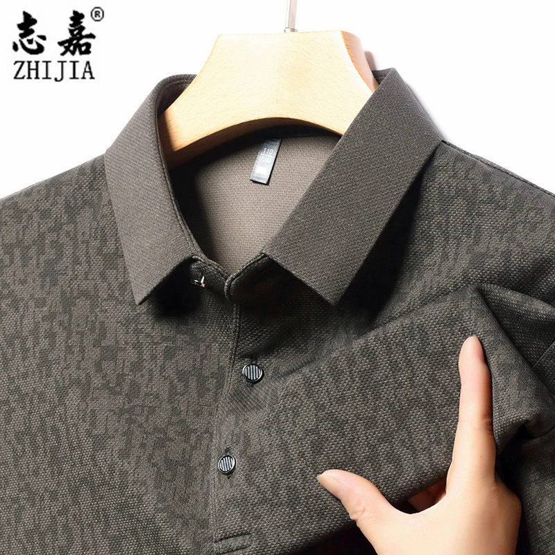 秋季男士长袖T恤商务休闲翻领爸爸装印花POLO衫宽松上衣百搭男装