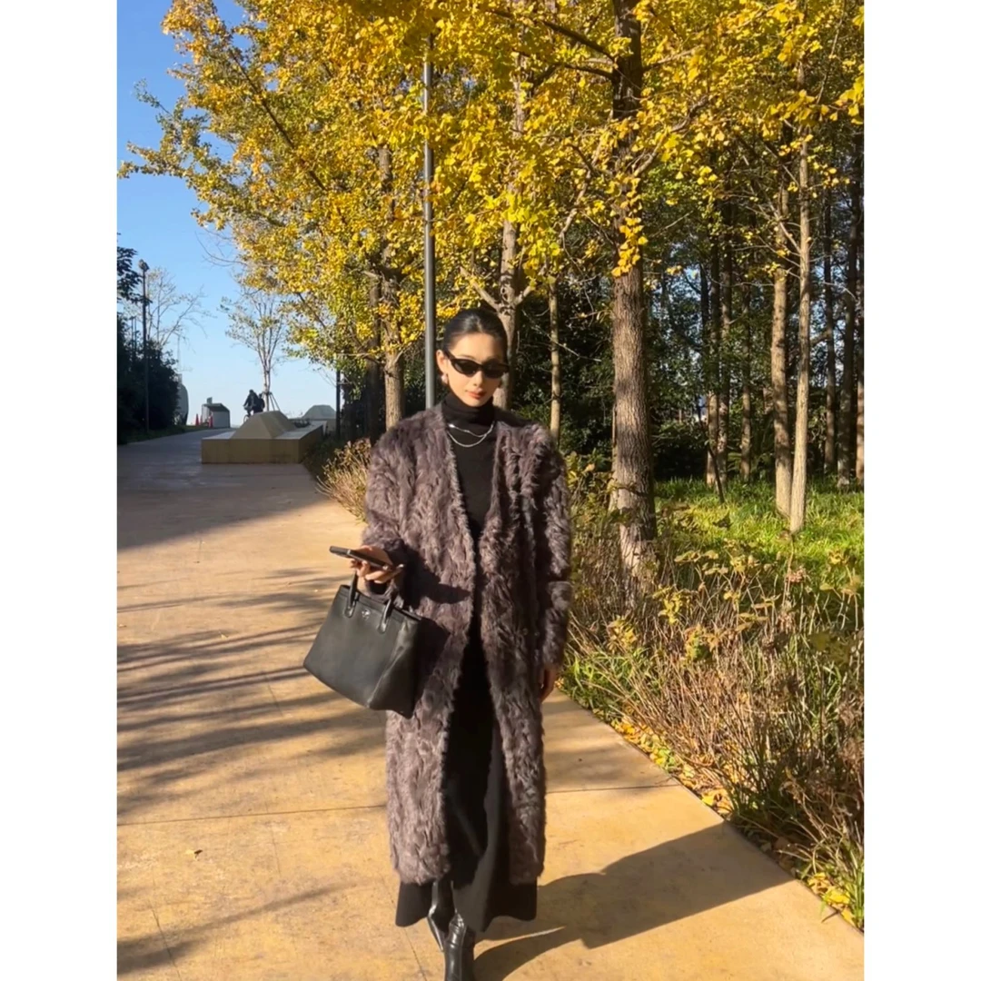 FIINAL《半熟冬日》中长款冬季休闲女士百搭宽松外套皮毛一体