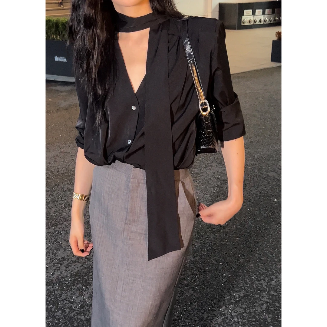 KIKI《骨感结构》法式高级感长袖衬衫女早秋新款气质宽松显瘦纯色