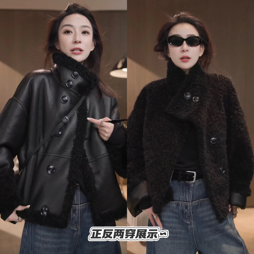 SG/丁雅 双面穿 大翻领环保毛毛外套女WT-DY20249582