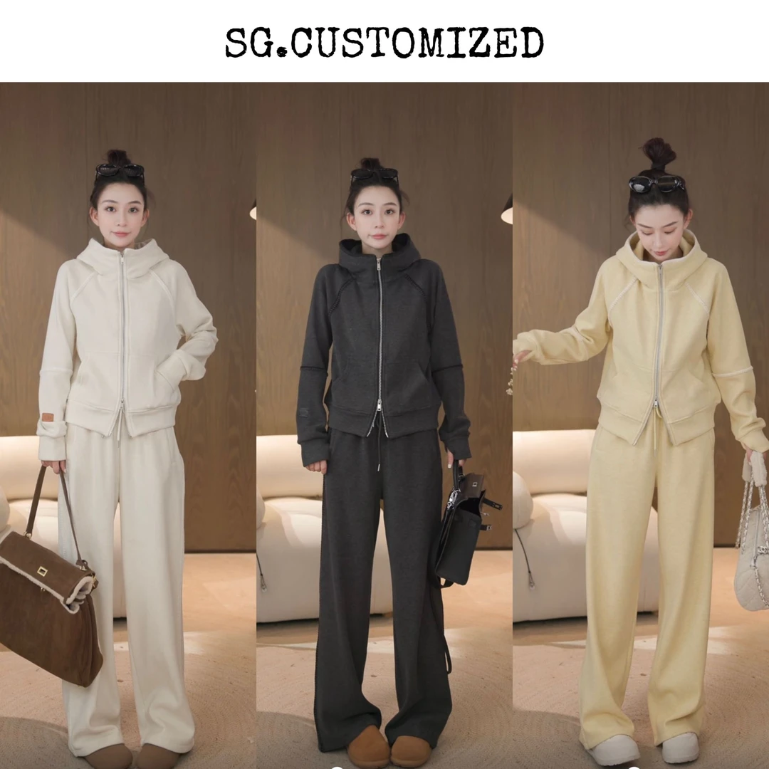 丁雅 刺绣小香边 连帽加绒卫衣+阔腿裤套装TZ-DY20249570