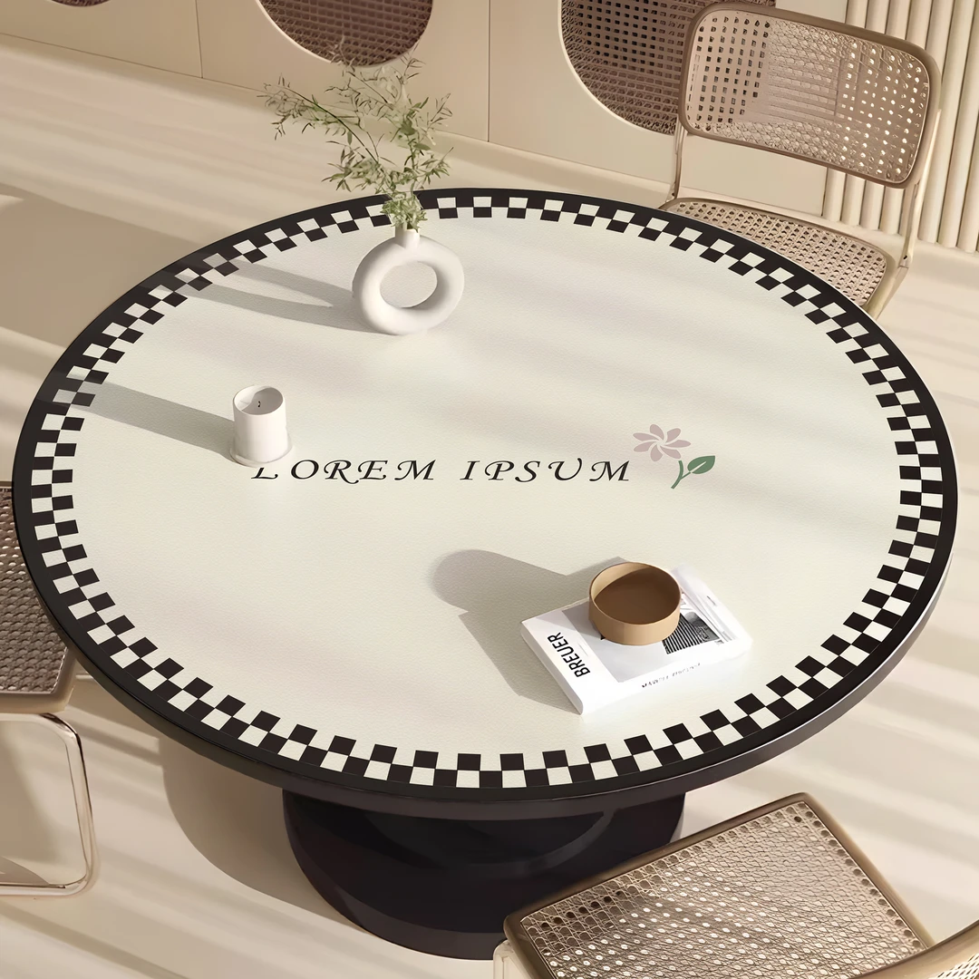 圆形桌垫茶几垫复古皮革圆桌桌布免洗防水防油隔热圆形皮革餐桌垫