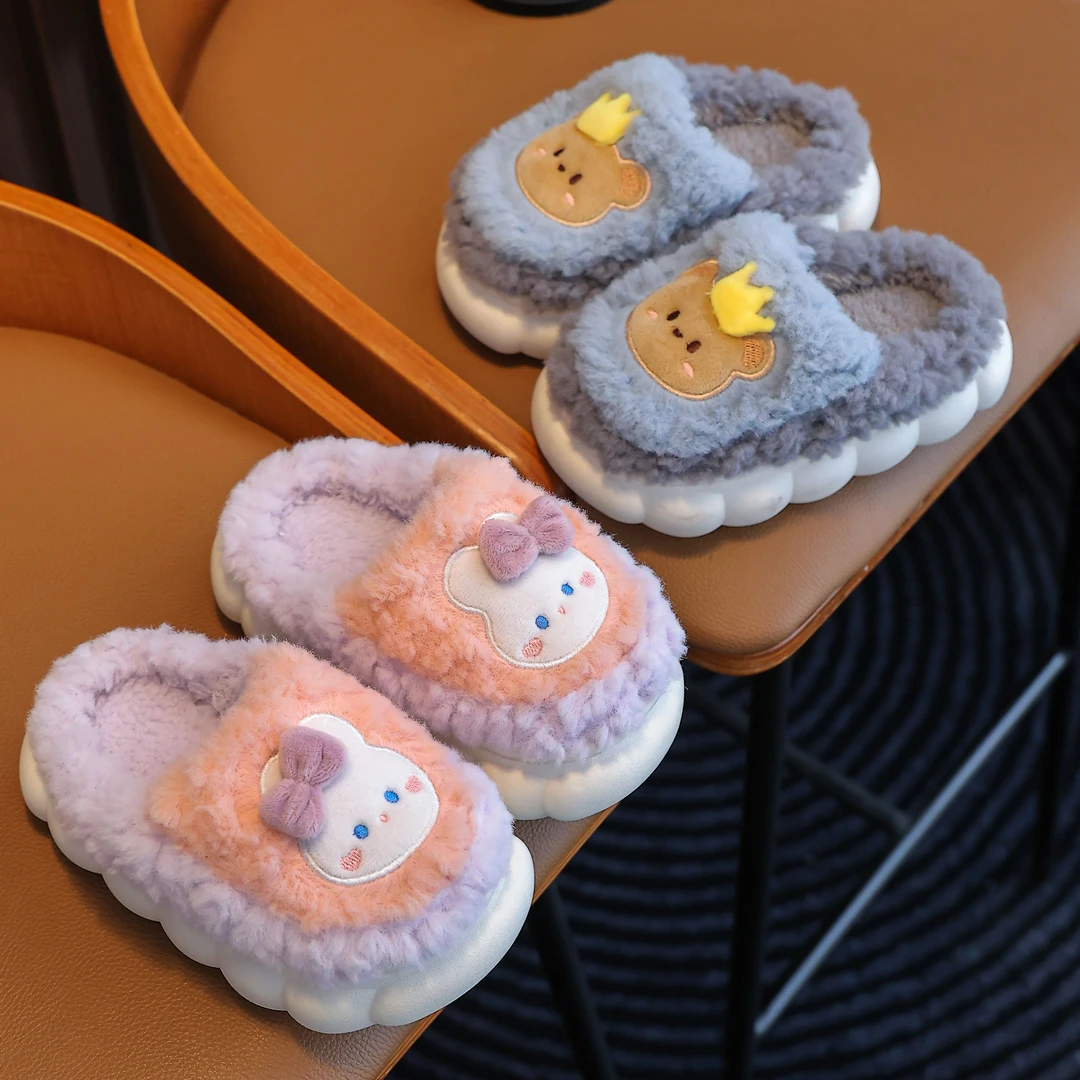 冬季保暖儿童棉拖鞋男女童亲子可爱卡通包跟防滑室内宝宝居家毛毛