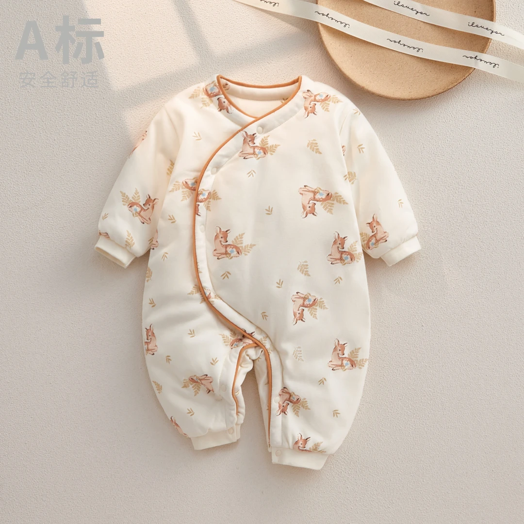 新生儿加厚连体衣服秋冬季夹棉哈衣男女加绒保暖棉保无骨服婴儿
