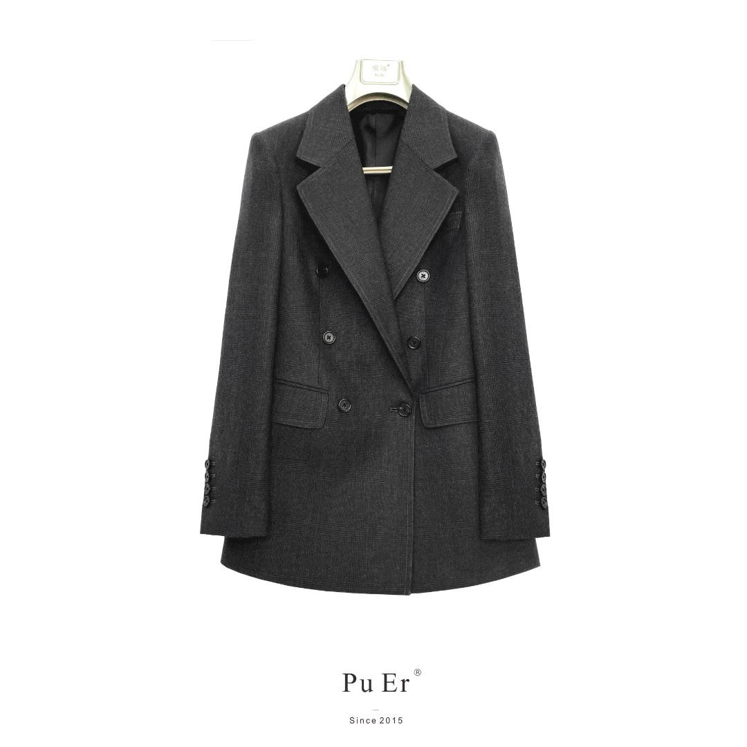 璞迩复古亲王格羊毛双排扣西服