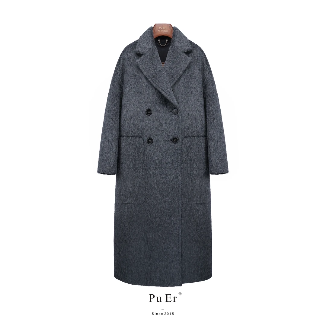 璞迩苏力羊驼大口袋廓形大衣
