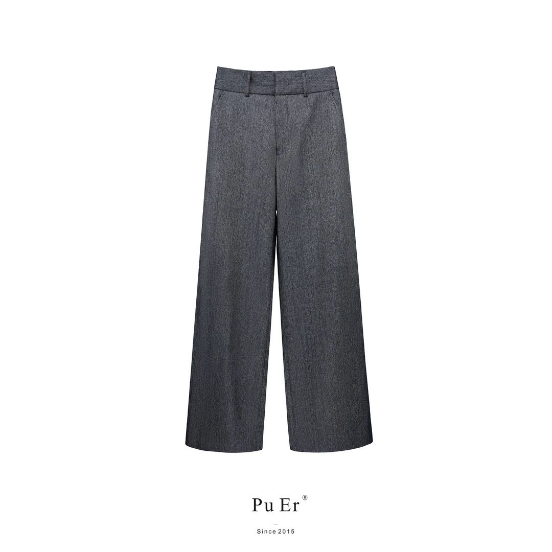 璞迩秋冬简约金属灰肌理直筒裤