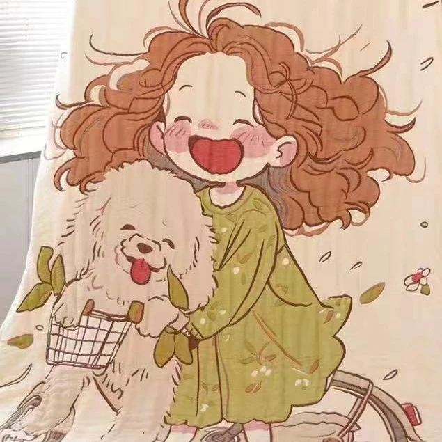 【单车女孩枕巾】52*78一对泡芙枕巾亲肤棉纱四季通用加厚