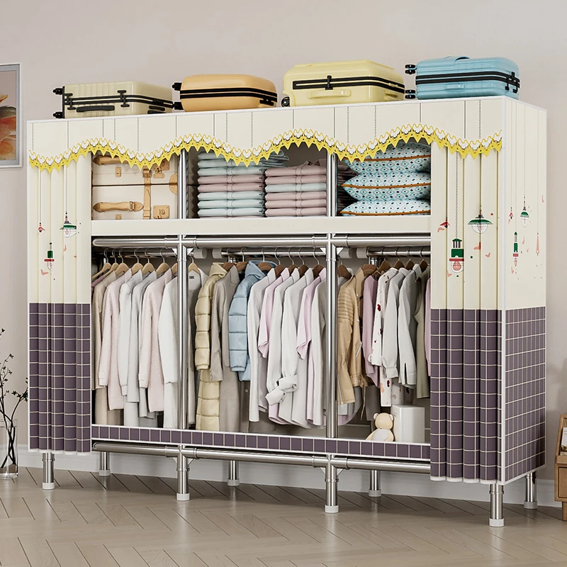 简易衣柜家用卧室出租房专用布衣柜全钢架结实耐用宿舍组装收纳柜