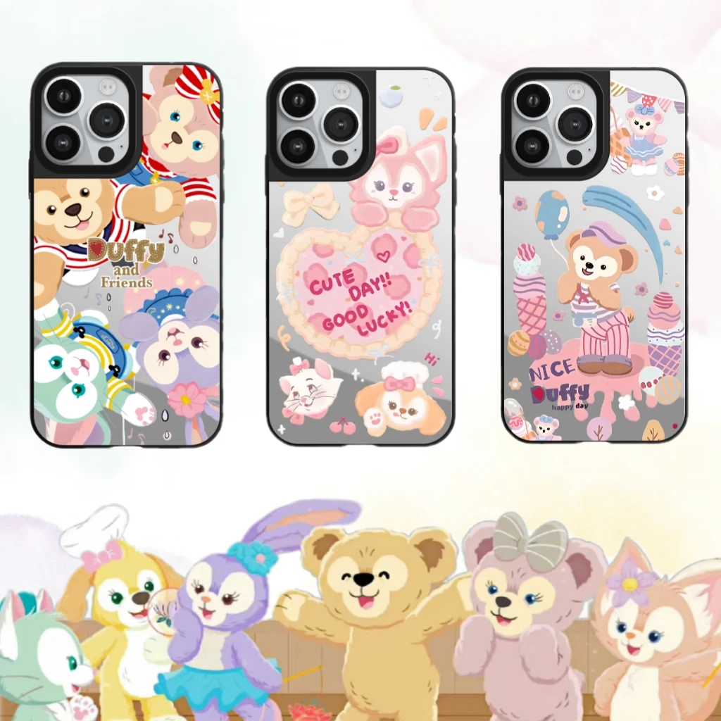 草莓达菲熊iphone16镜面12pr适用苹果13PM手机壳14pro