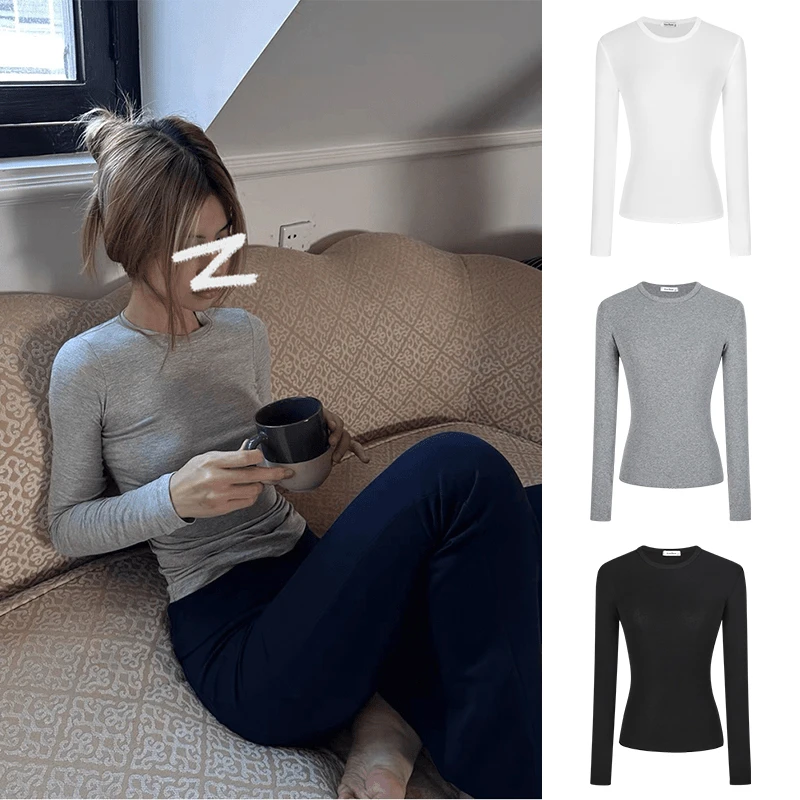 MosesQueen/魔西女王慵懒感ins风长袖T恤女早秋修身显瘦圆领上衣