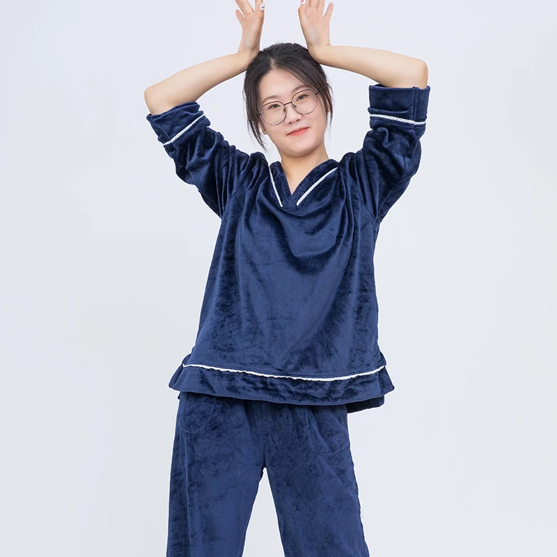 纯色可外穿春秋冬季睡衣保暖家居服套装宽松长袖休闲套装睡衣女