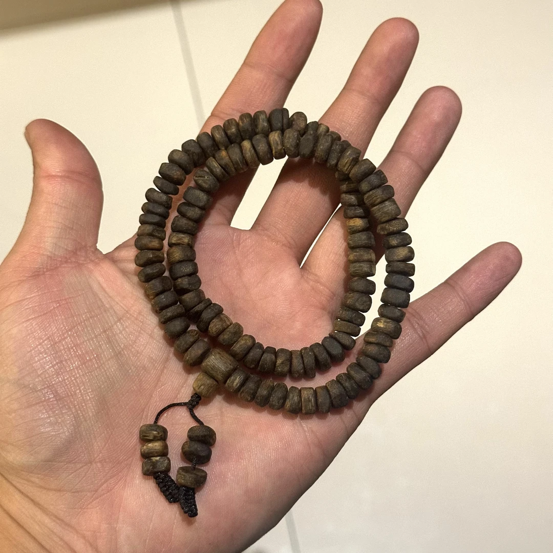 沉水金沙叶虫漏随形沉香双圈手串-CX166