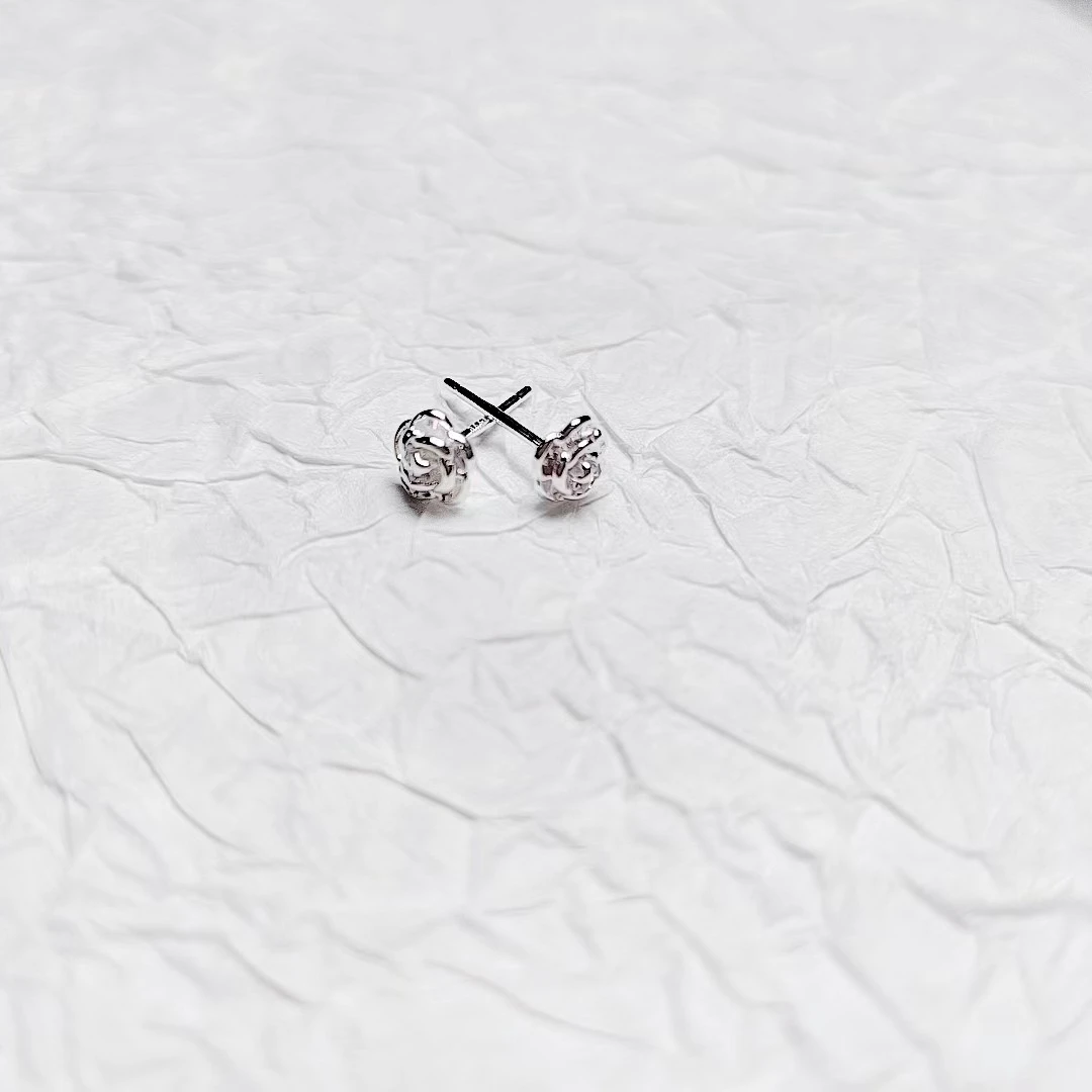 足银银制品 足银999玫瑰花耳钉 C015