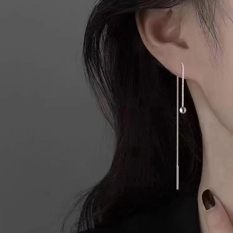 足银银制品 足银999盒子转运珠卡2.5mm耳线 总长7cm  C019