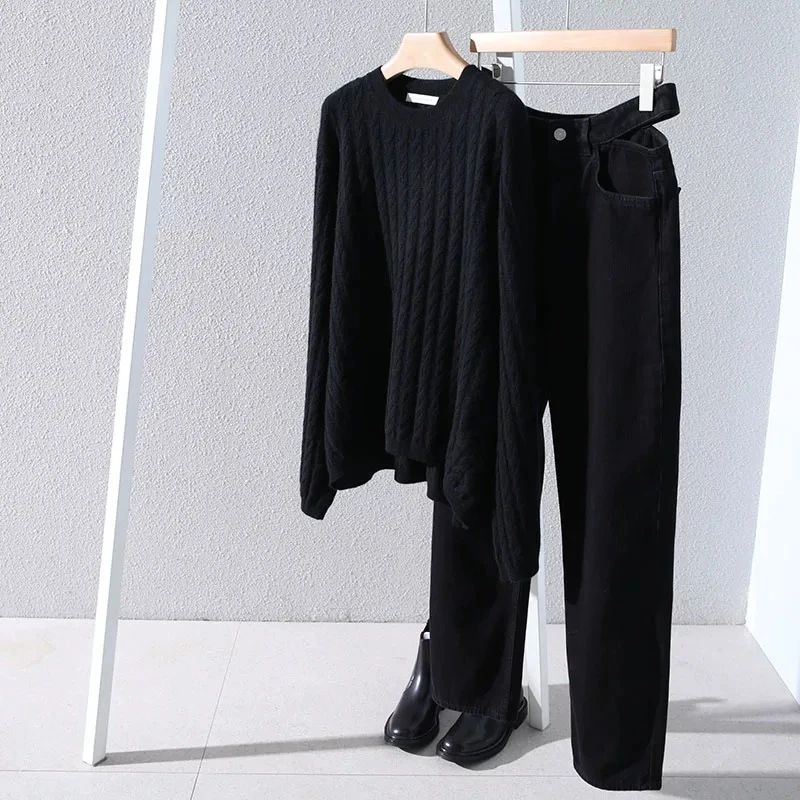 TTM羊毛羊绒绞花廓形慵懒针织毛衣女