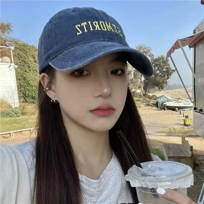 做旧牛仔帽子女春夏刺绣字母棒球帽软顶遮阳防晒百搭情侣鸭舌帽男