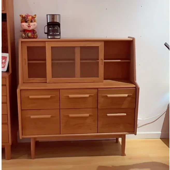 欣东俪客厅储物储物柜北欧大容量原木色实木樱桃木餐边柜抽屉柜