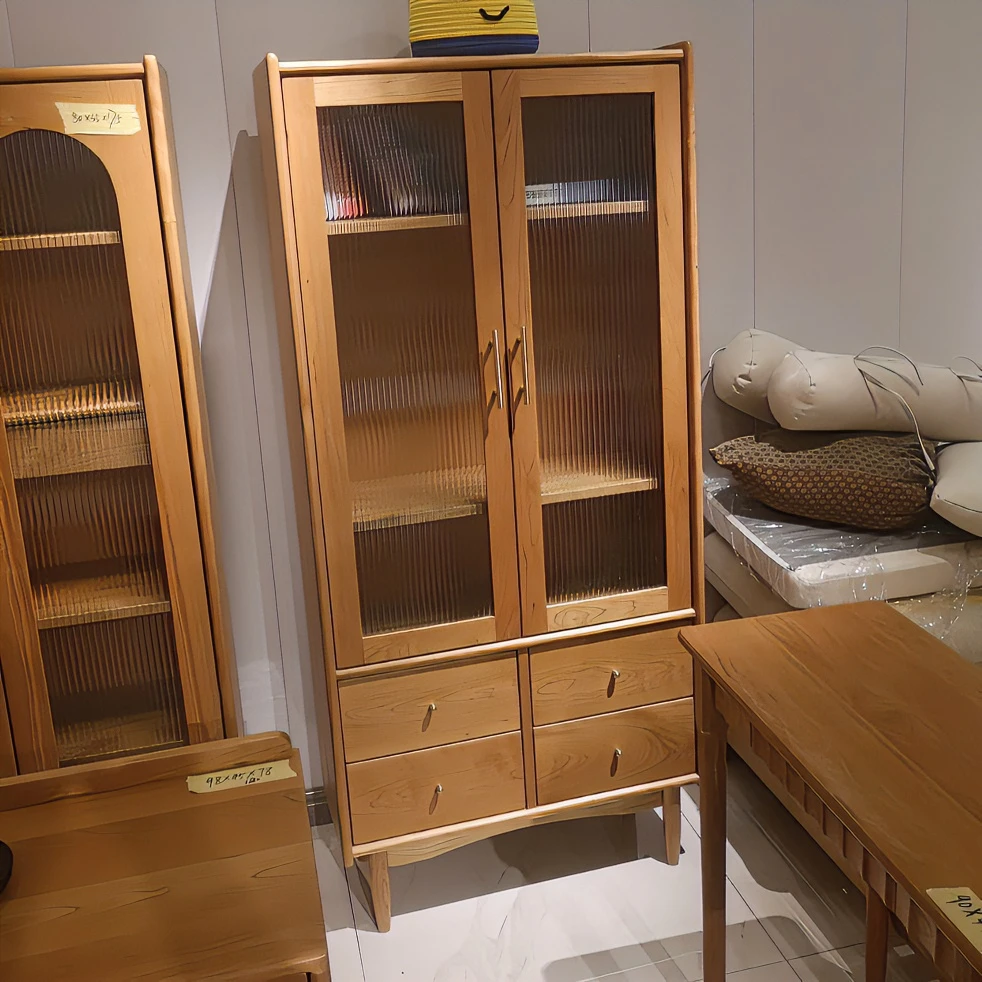 欣东俪北欧实木书柜储物柜展示柜日式简约客厅带门置物双门立柜