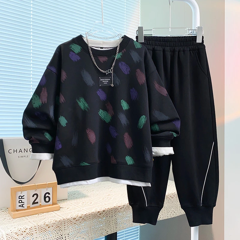 男童2024秋季新款潮流卫衣休闲长裤时尚百搭两件DF-套装2583