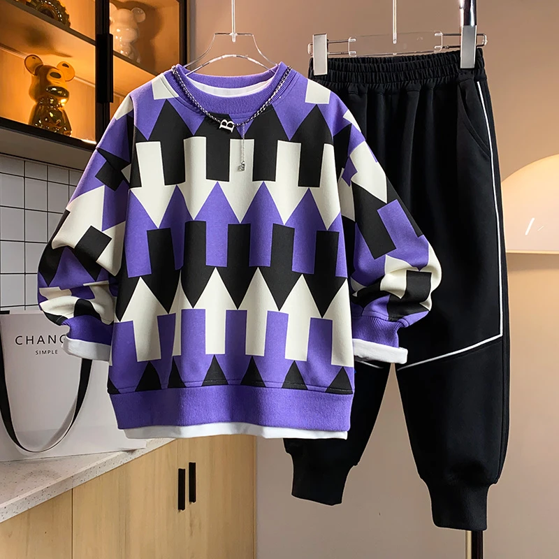 男童2024春季新款潮流卫衣休闲长裤时尚百搭两件套DF-套装2067