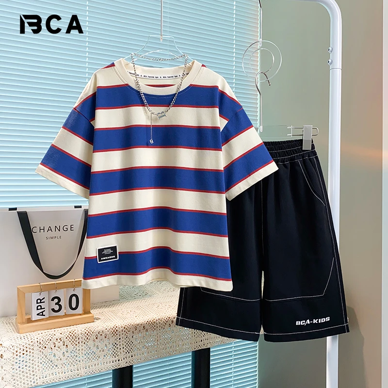 【贝伊萌】男童夏季新款时尚短袖中大童休闲短裤两件套DF-套装2357