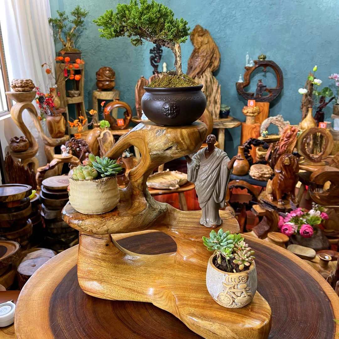 香樟木实木花架置物架一物一拍链接（以直播间展示为主）国风玄关