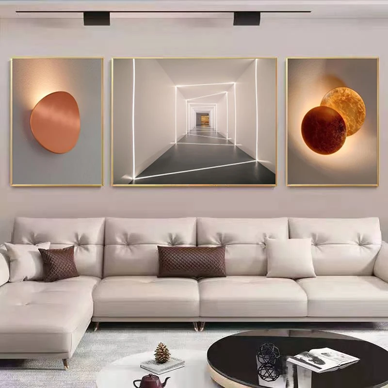 水沐延伸空间三联沙发背景装饰画客厅挂画轻奢感简约系列高端大气