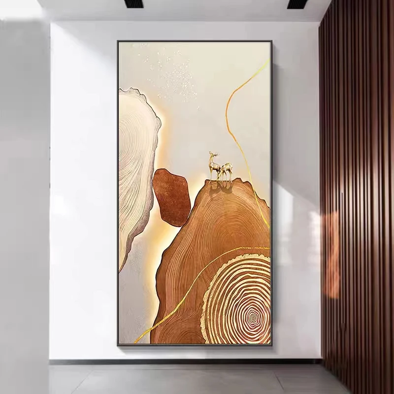 水沐神鹿年轮现代轻奢风格玄关挂画走廊端景画沙发背景墙客厅挂画