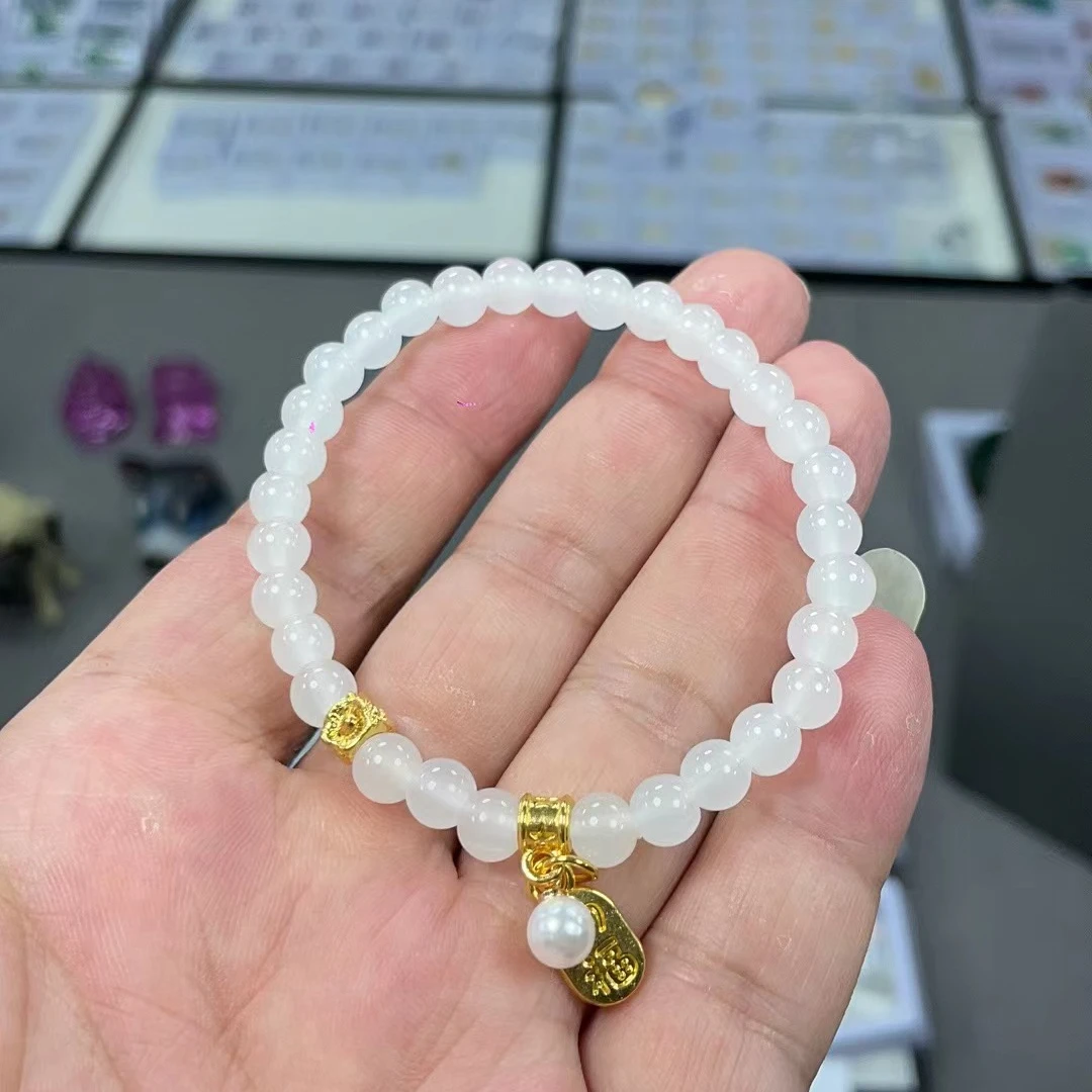 【高山流水】C045和田玉羊脂白5mm单圈DIY手串