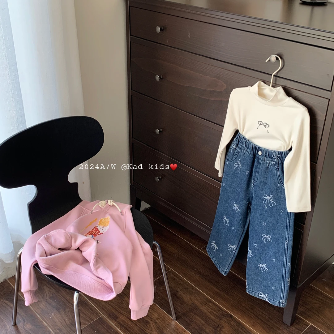 [特惠]K1272-粉色带帽加绒卫衣+K1261-蝴蝶结牛仔裤