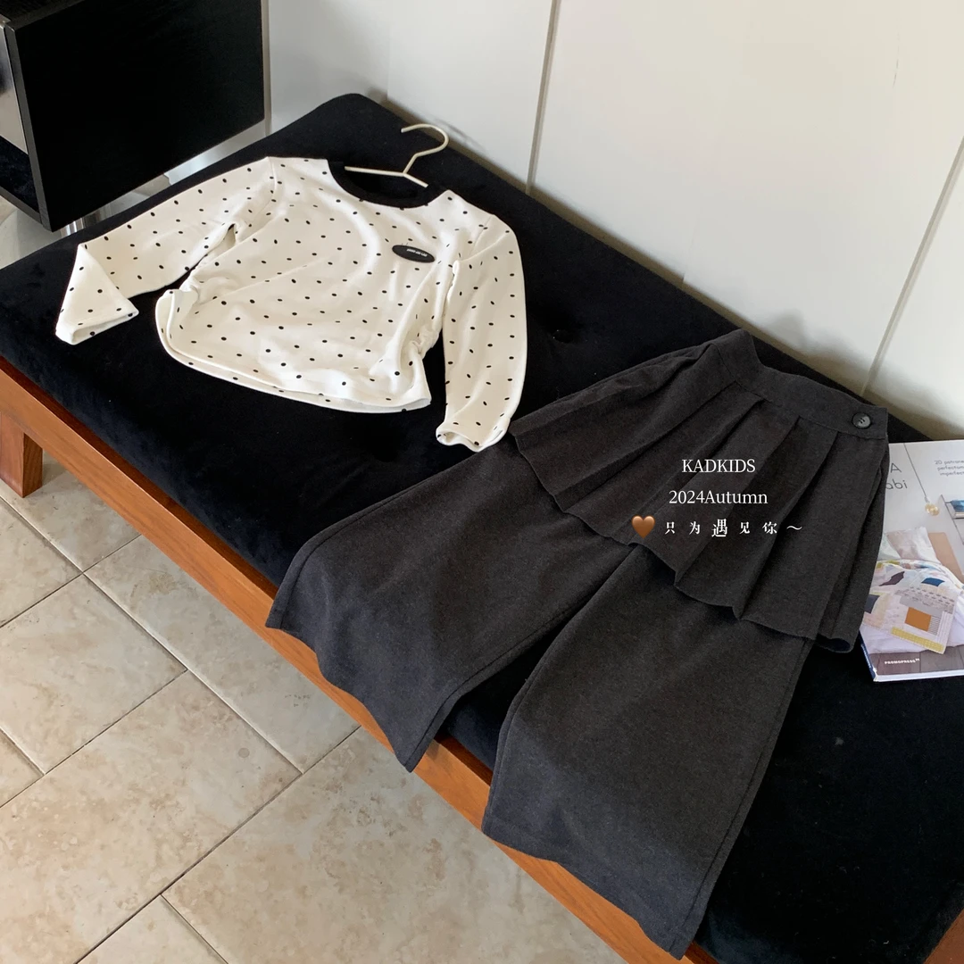 [特惠]K1208-点点收腰T+K1209-直筒裙裤