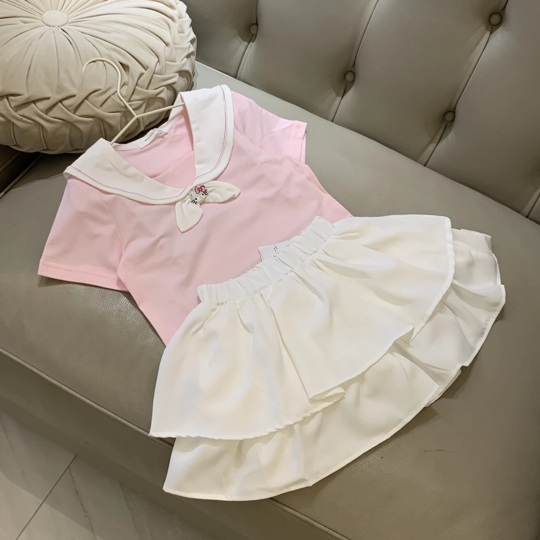 [夏款特价]K1177-海军领POLO衫+K1178-白色荷叶边裙裤