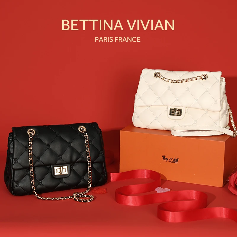【联名款】BETTINA VIVIAN/2023冬季新款 小香风菱格单肩斜挎链条包