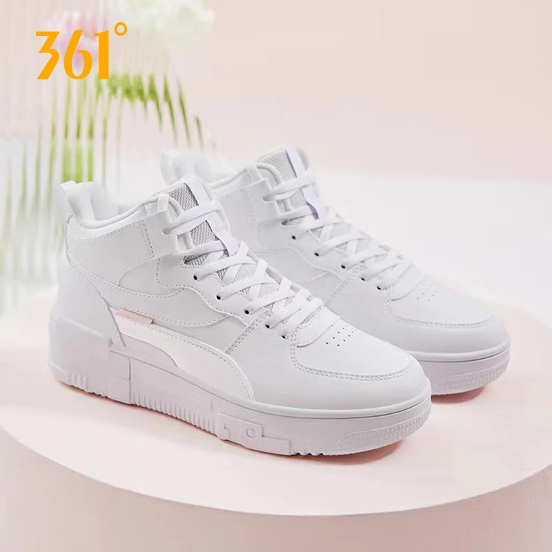 361°春季女款运动休闲鞋高帮舒适防滑百搭拼接时尚潮流中帮板鞋