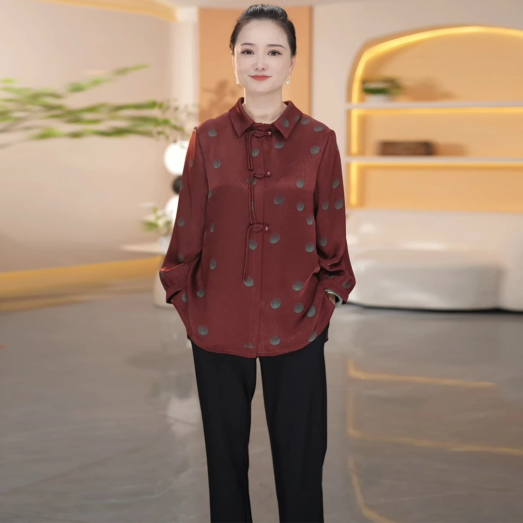 中年妈妈秋装2024新款洋气长袖中老年春秋时尚大码衬衫上衣