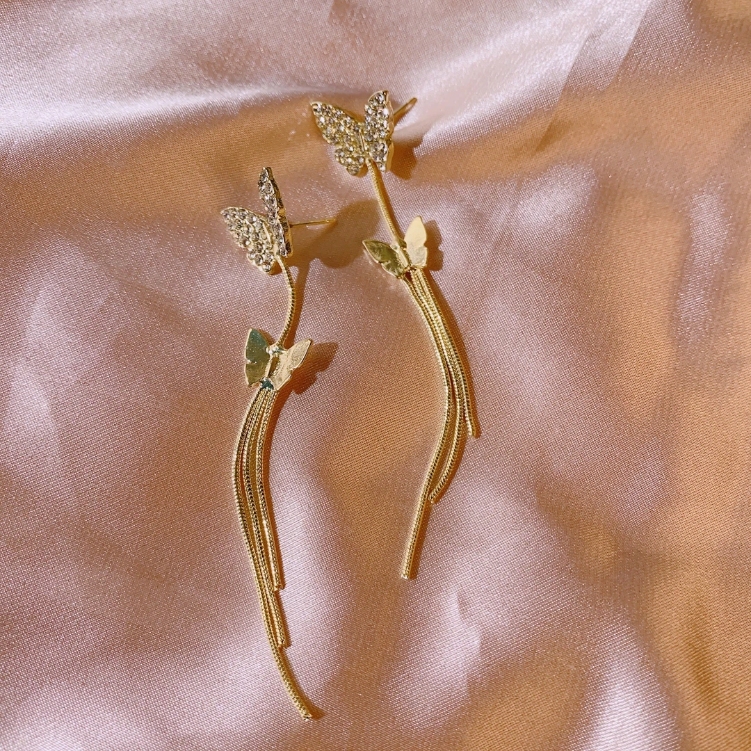 铜合金耳饰 气质时尚蝴蝶流苏轻奢百搭复古简约个性气质耳钉1534