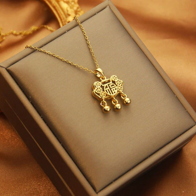 钛钢项链 气质时尚祥云锁福字平安锁镂空锁百搭坠链3042