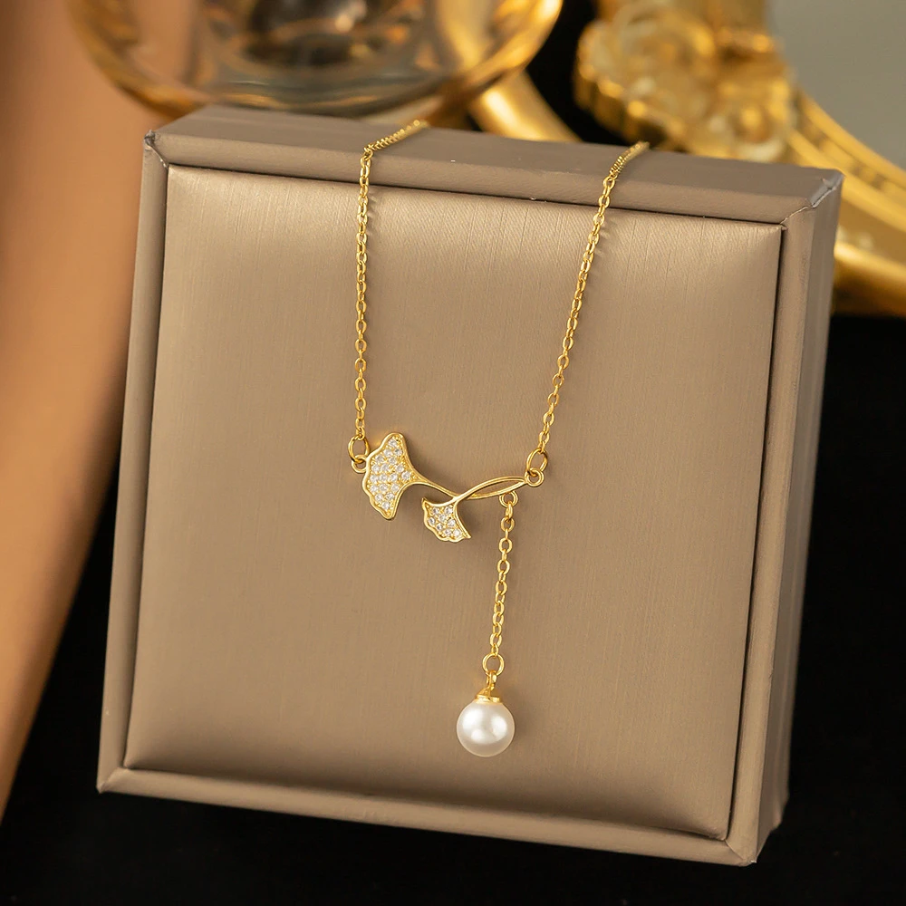 钛钢项链 气质轻奢设计感枫叶流苏个性时尚简约项链3114