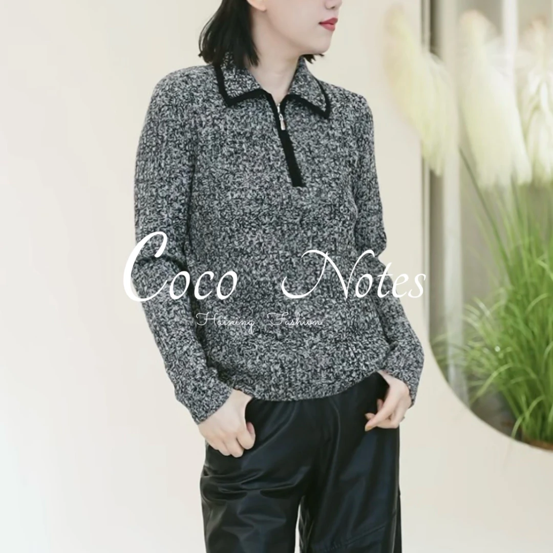 COCO NOTES【软糯套头】XJ375全羊毛半拉链翻领港风复古针织衫
