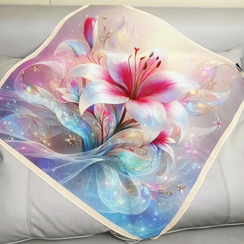 2024春秋新款中国风丝巾女3D立体印花小方巾护颈围巾气质优雅纱巾