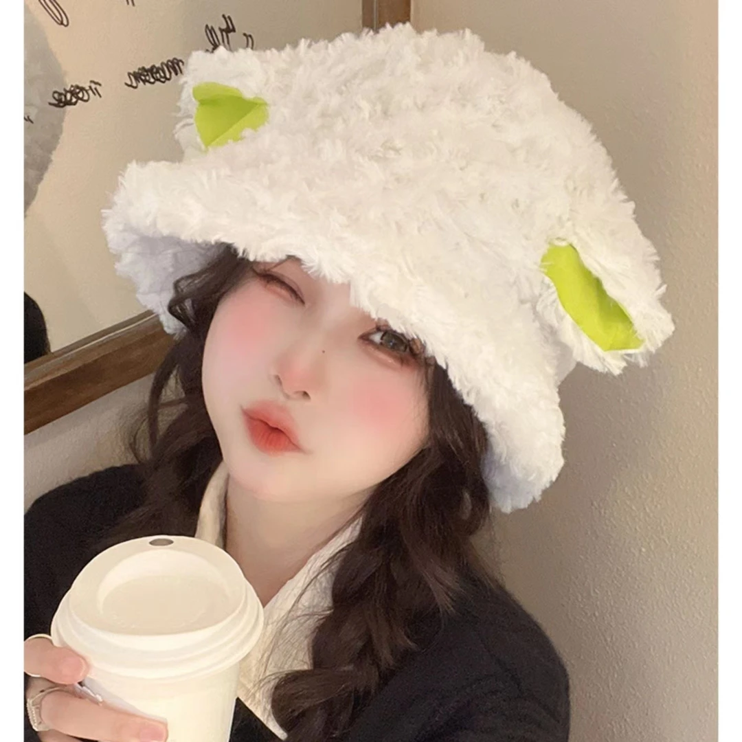 卡通牧场系列原创秋冬毛绒小羊可爱羊耳帽渔夫帽男女学生保暖护耳