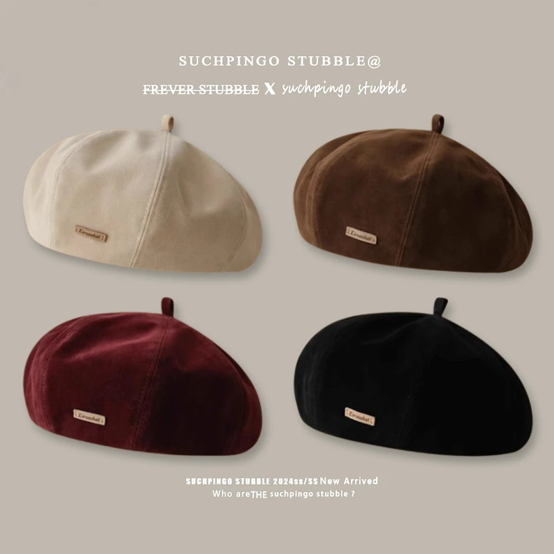 秋冬复古时尚贝雷帽韩系文艺百搭画家帽大帽顶显脸小南瓜帽子女