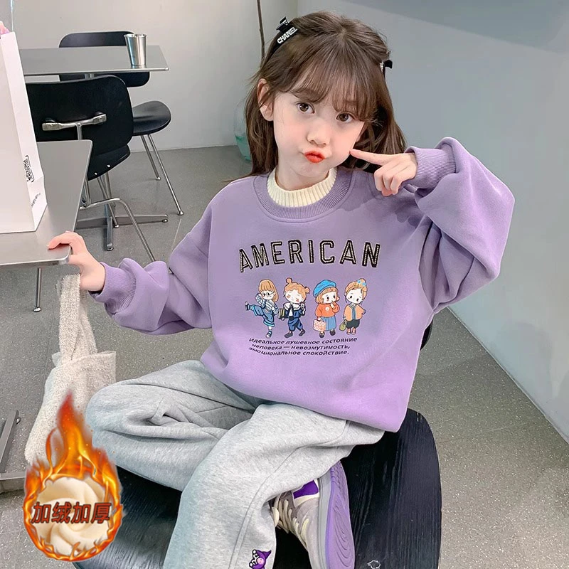 女童加绒加厚卫衣2024新款爆款12-15岁儿童6-12岁潮款网红上衣冬