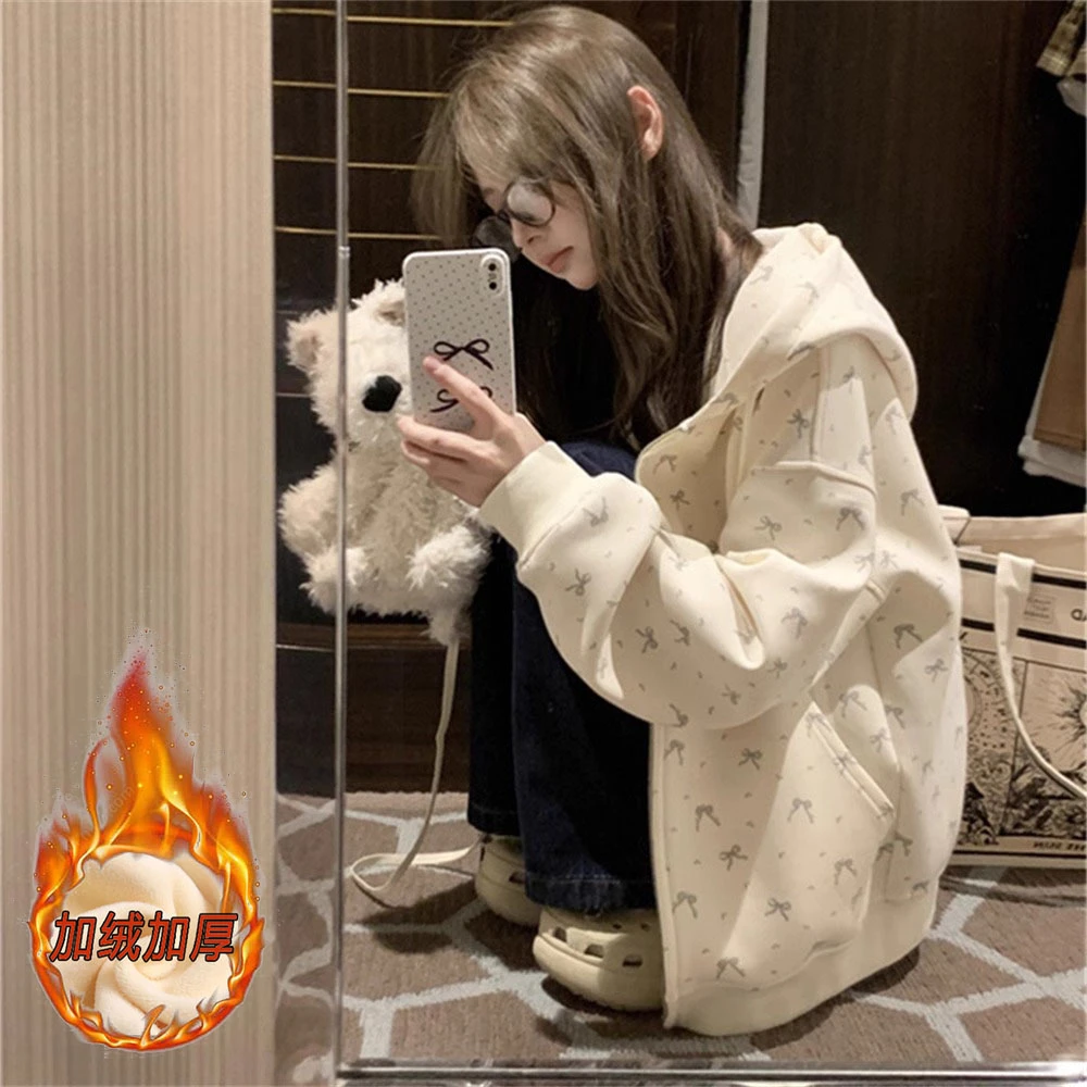 女童外套冬装2024新款加绒大童12-15岁洋气卫衣儿童连帽开衫百搭