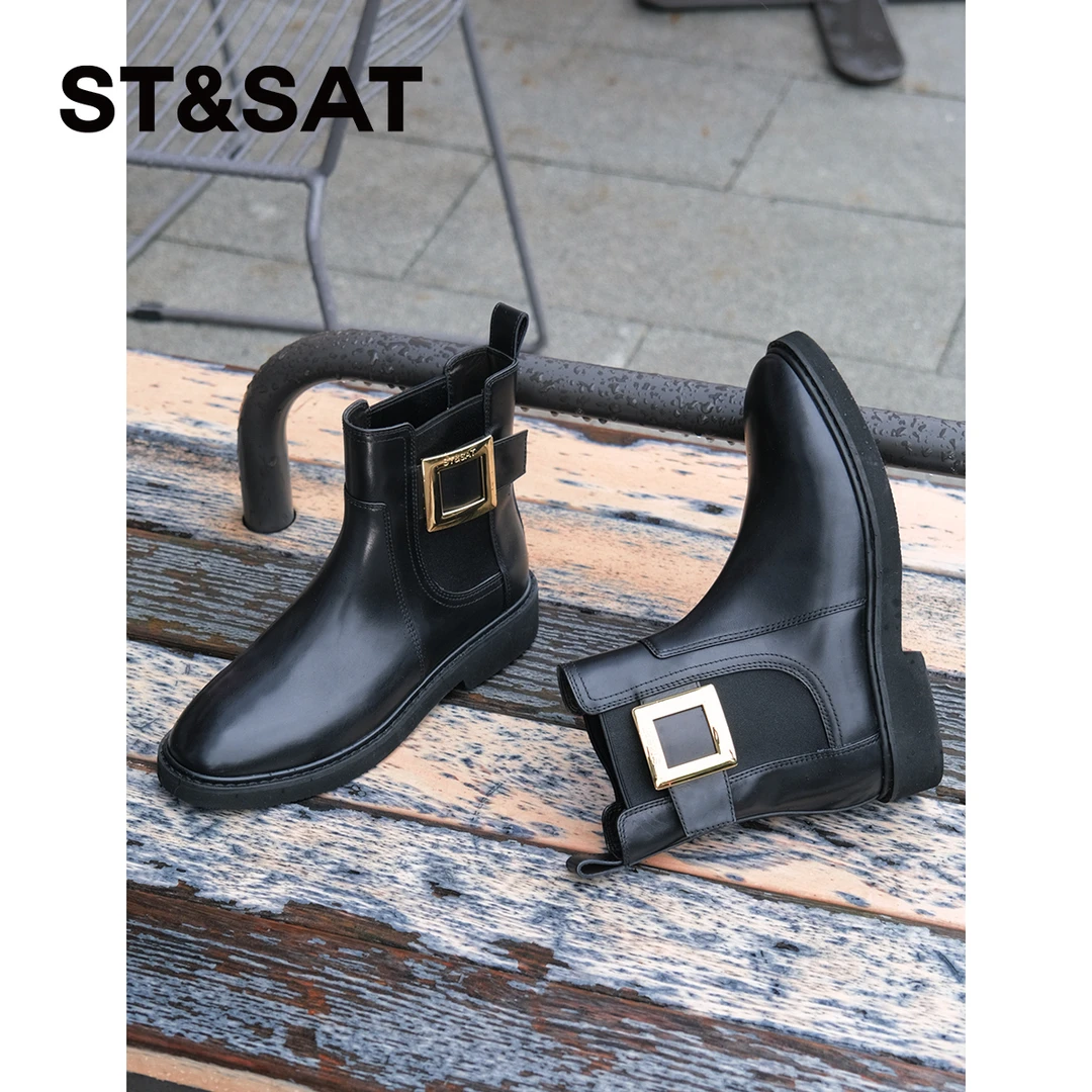 【环环相扣】星期六时尚秋冬百搭中跟尖头英伦风切尔西靴SSC4116B3T