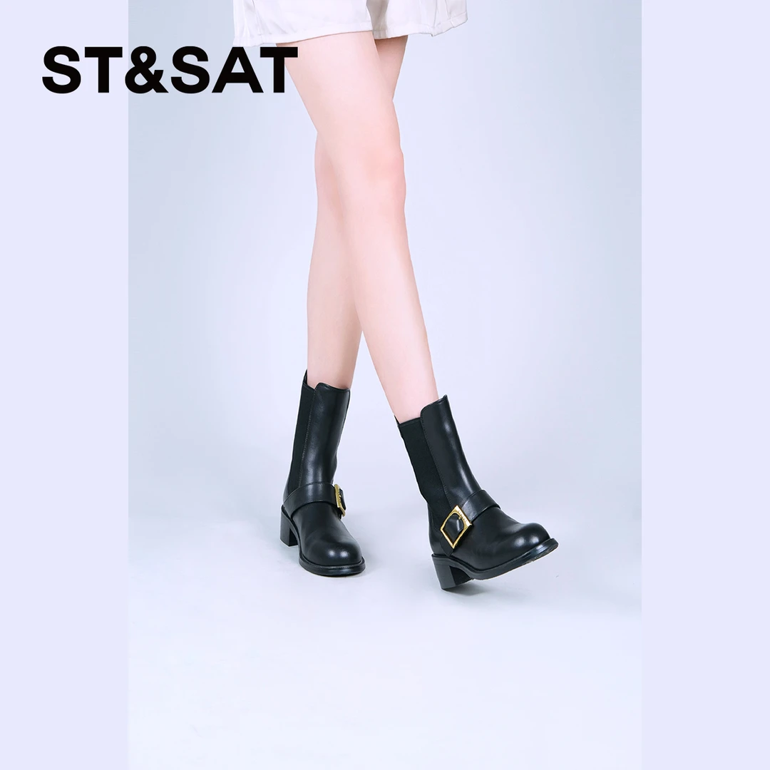【反季专场】星期六黑色百搭金属扣时尚设计师切尔西靴SS24116617