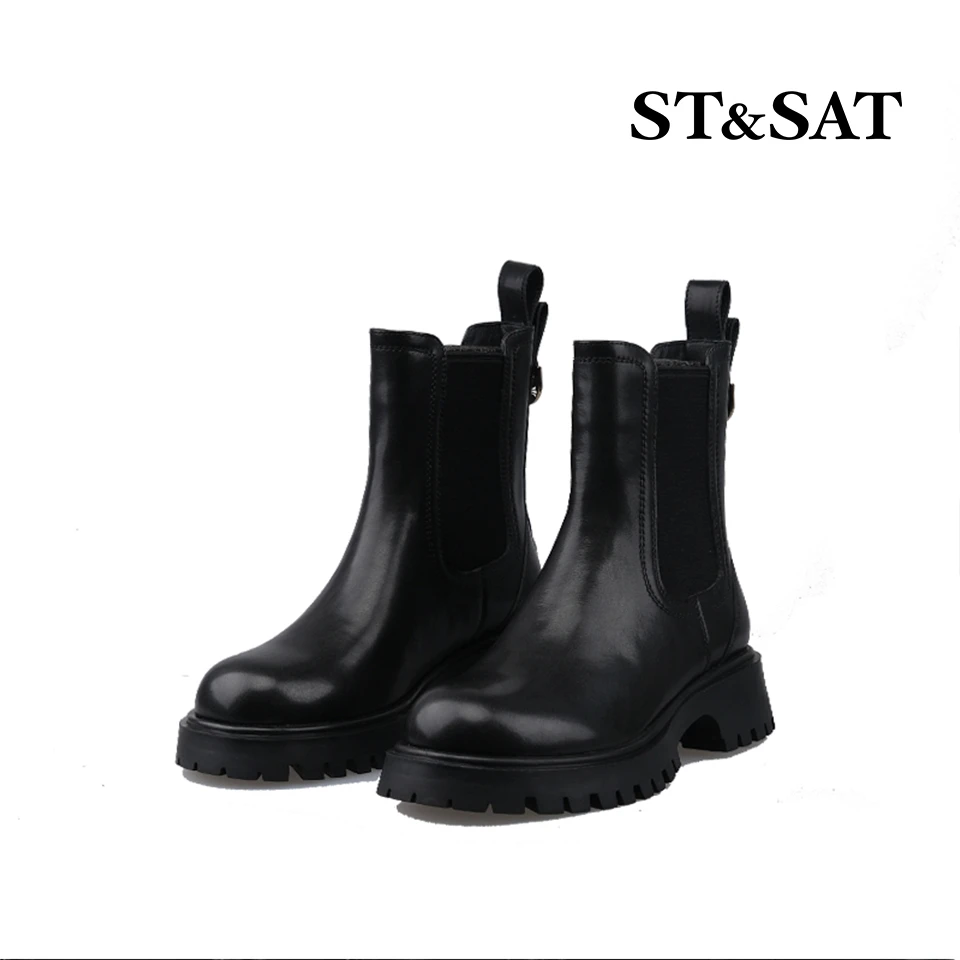 【反季高定】星期六秋冬黑色时装靴短筒靴百搭英伦风切尔西靴女6752